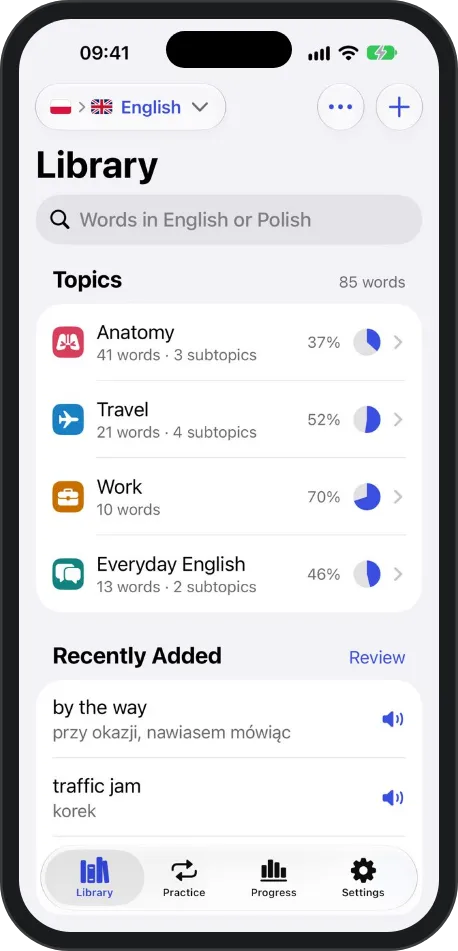 WordBack Library on iPhone