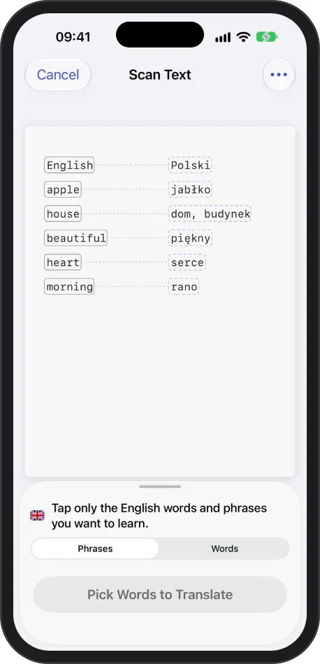 Scan Text: words picked from a photographed page